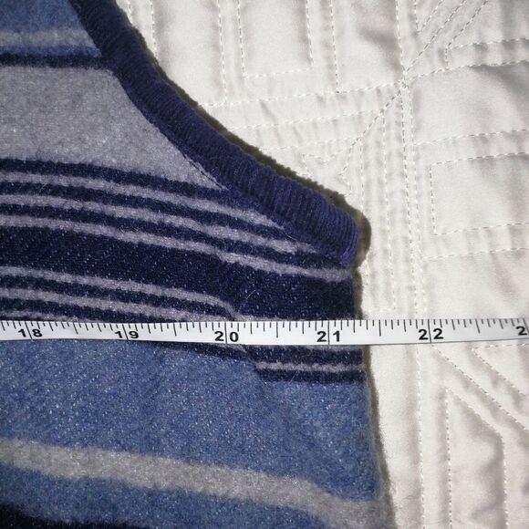 VINTAGE Blue & Grey Stripes Boiled Wool Western Sleeveless Vest Size Medium - Picture 9 of 11